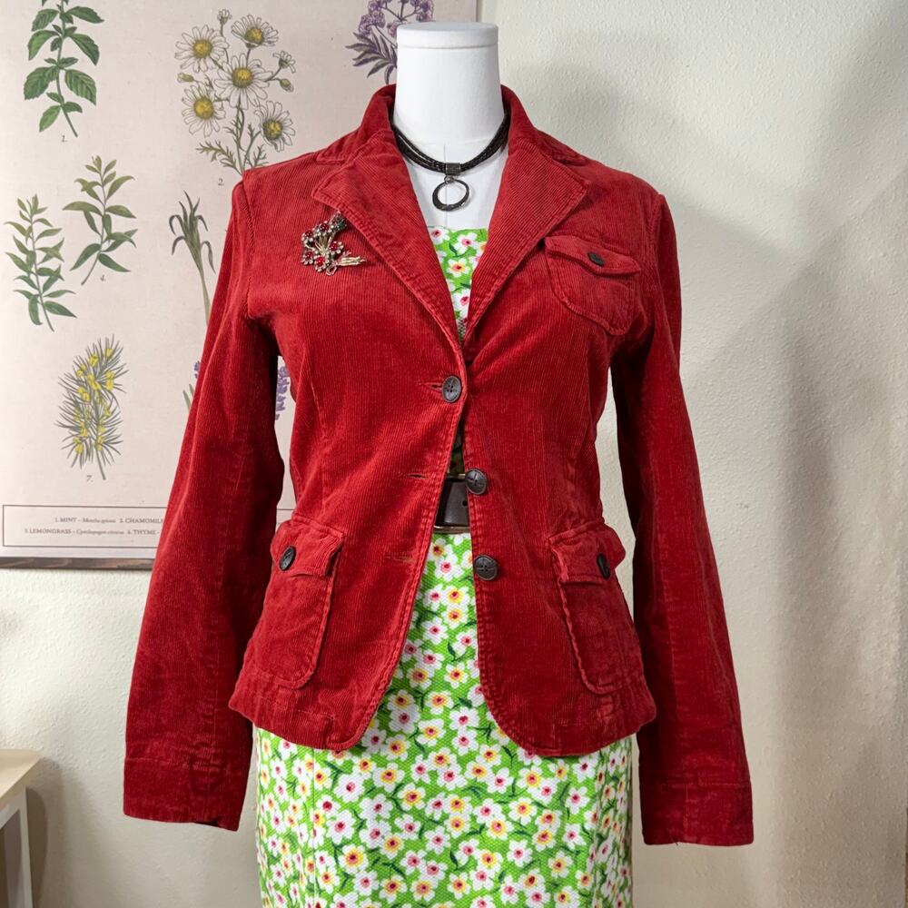 Vintage 90s Y2k Corduroy Blazer Jacket Cottage Whimsy Twee Forest Boho Indie S